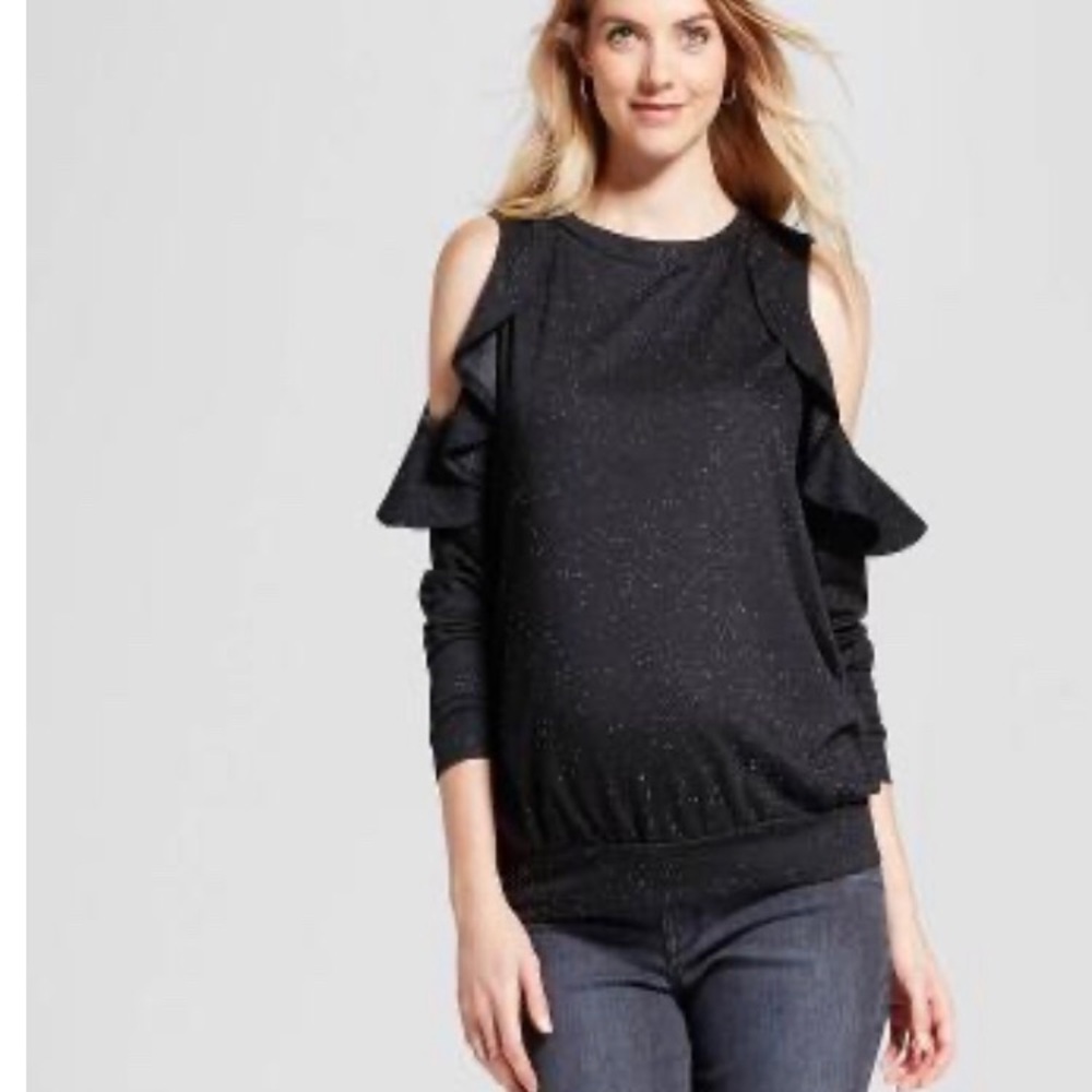 Isabell maternity black sweater ruffle shoulders